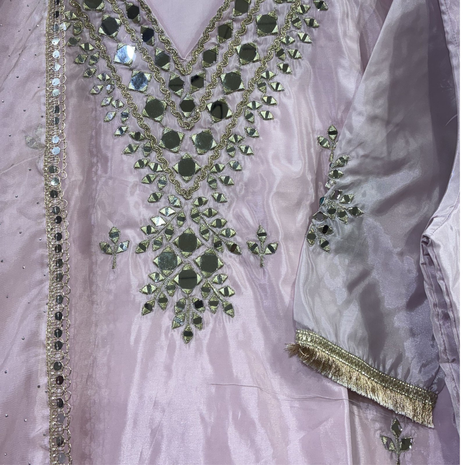 Premium Baby Pink Mirror Work Suit Set with Net Dupatta