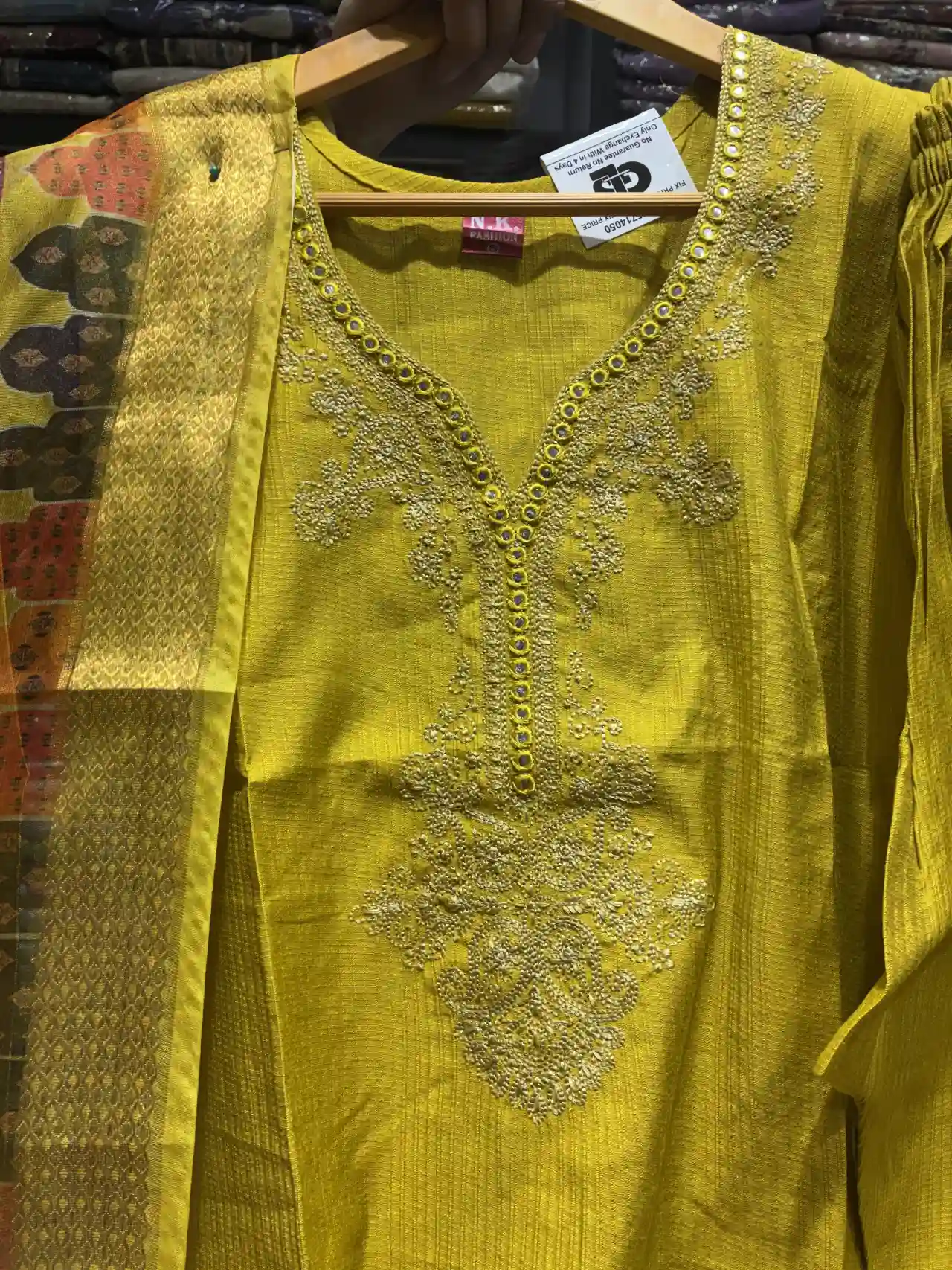 3-Piece Zari Work Straight Suit in Yellow