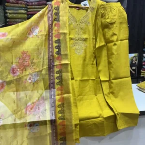 3-Piece Zari Work Straight Suit in Yellow