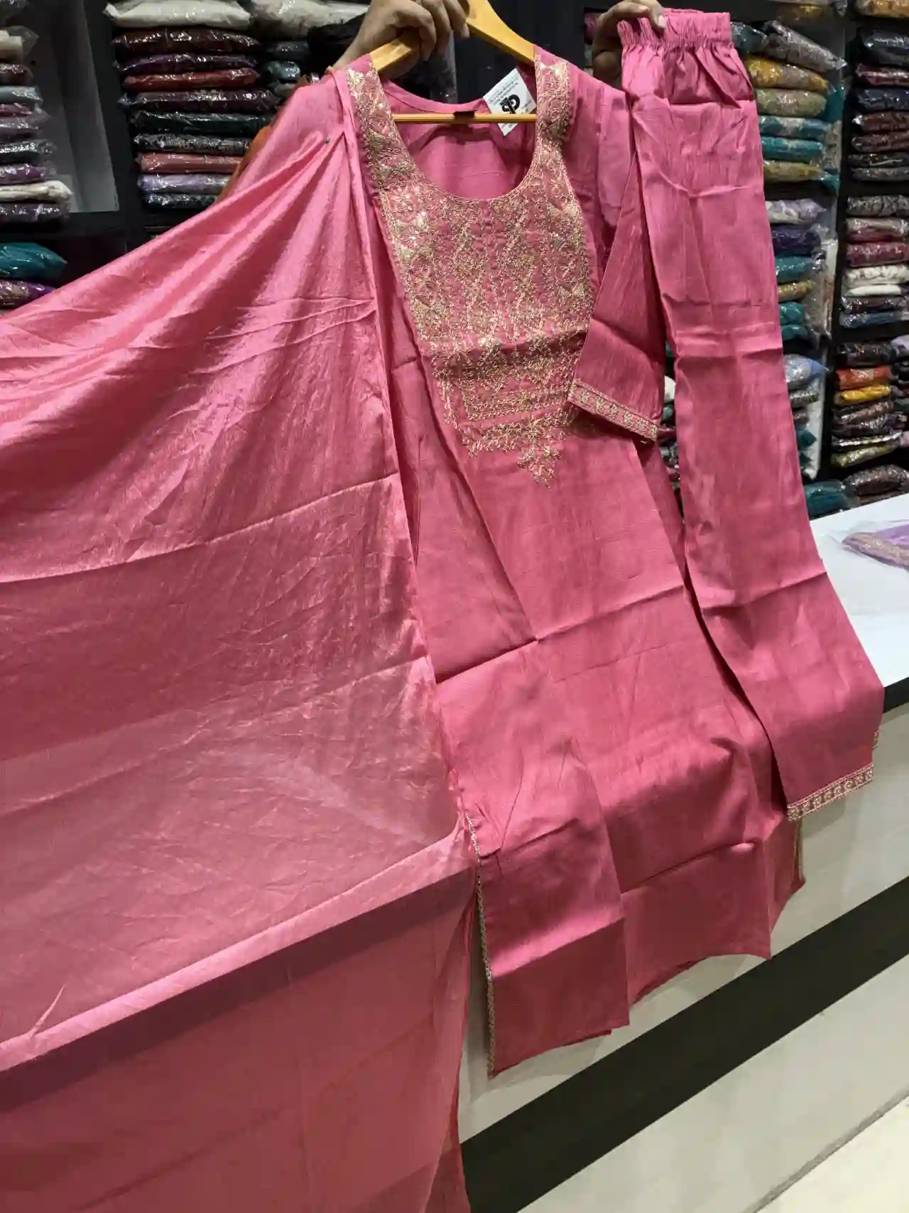 Designer Light Pink Straight Kurta Set with Matching Pants