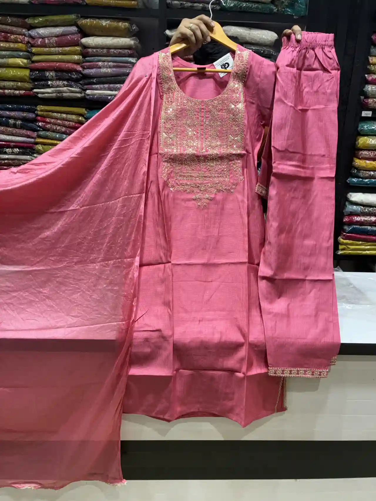 Designer Light Pink Straight Kurta Set with Matching Pants