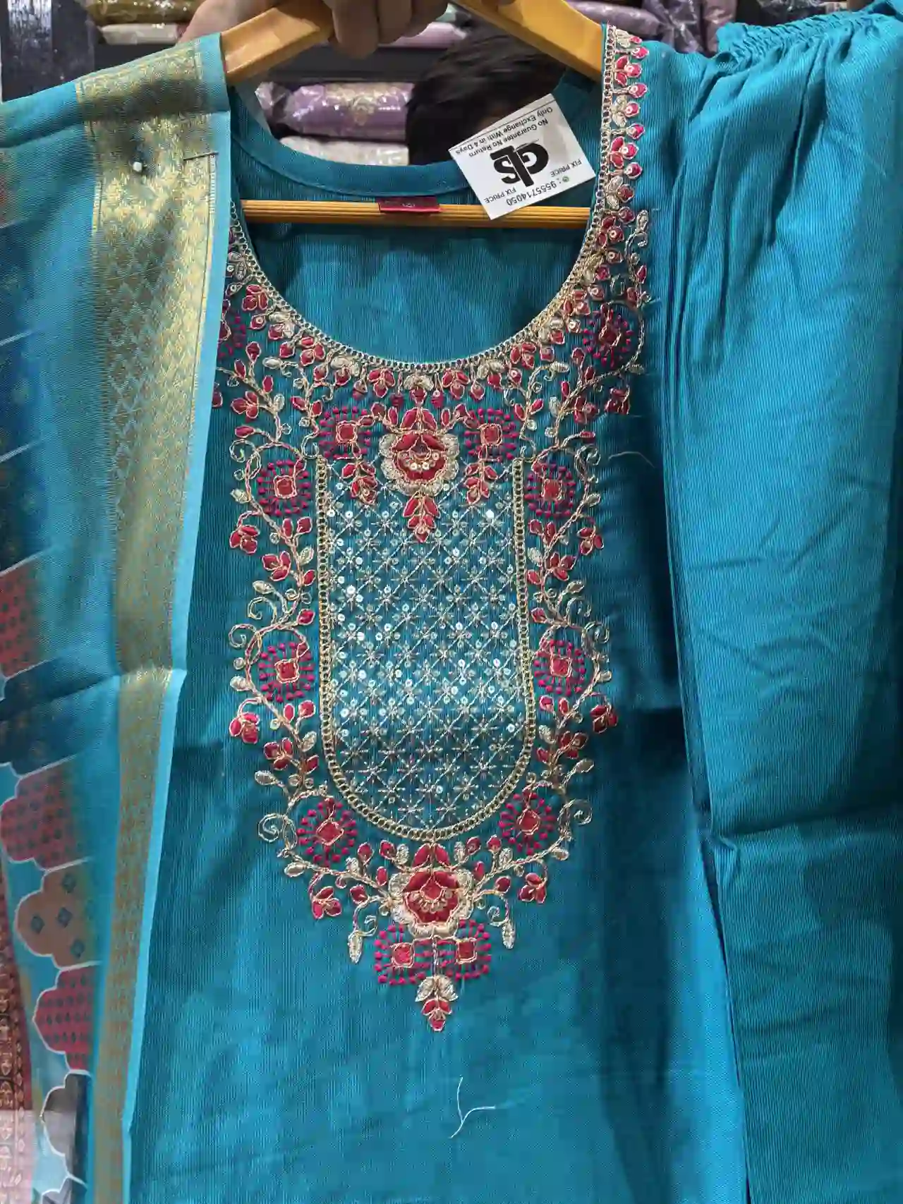 Exclusive Rama Green Straight Suit Set