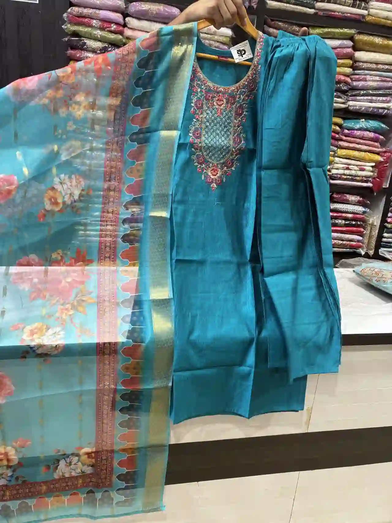 Exclusive Rama Green Straight Suit Set