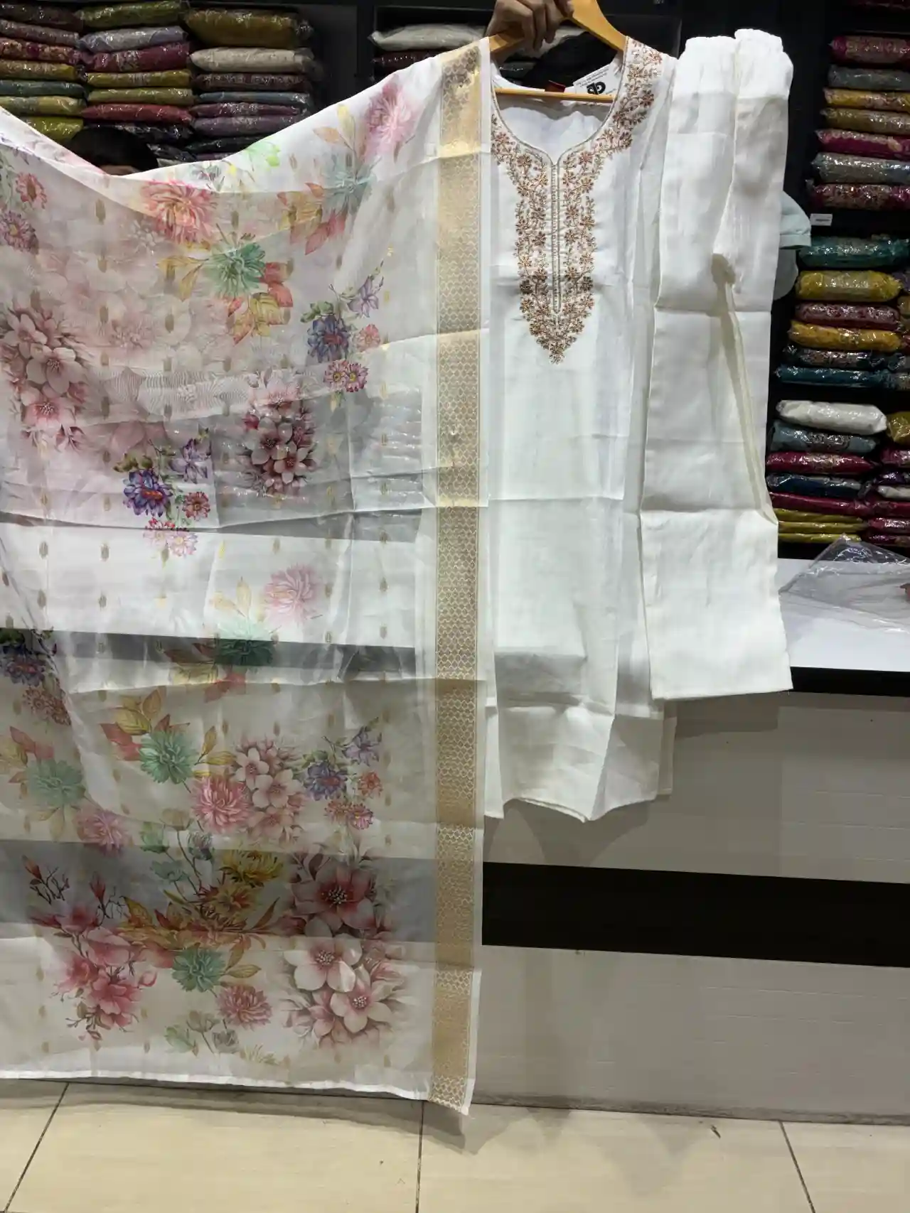 Gulbahar White Floral Straight Suit