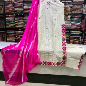 Premium White & Pink Fancy Straight Suit