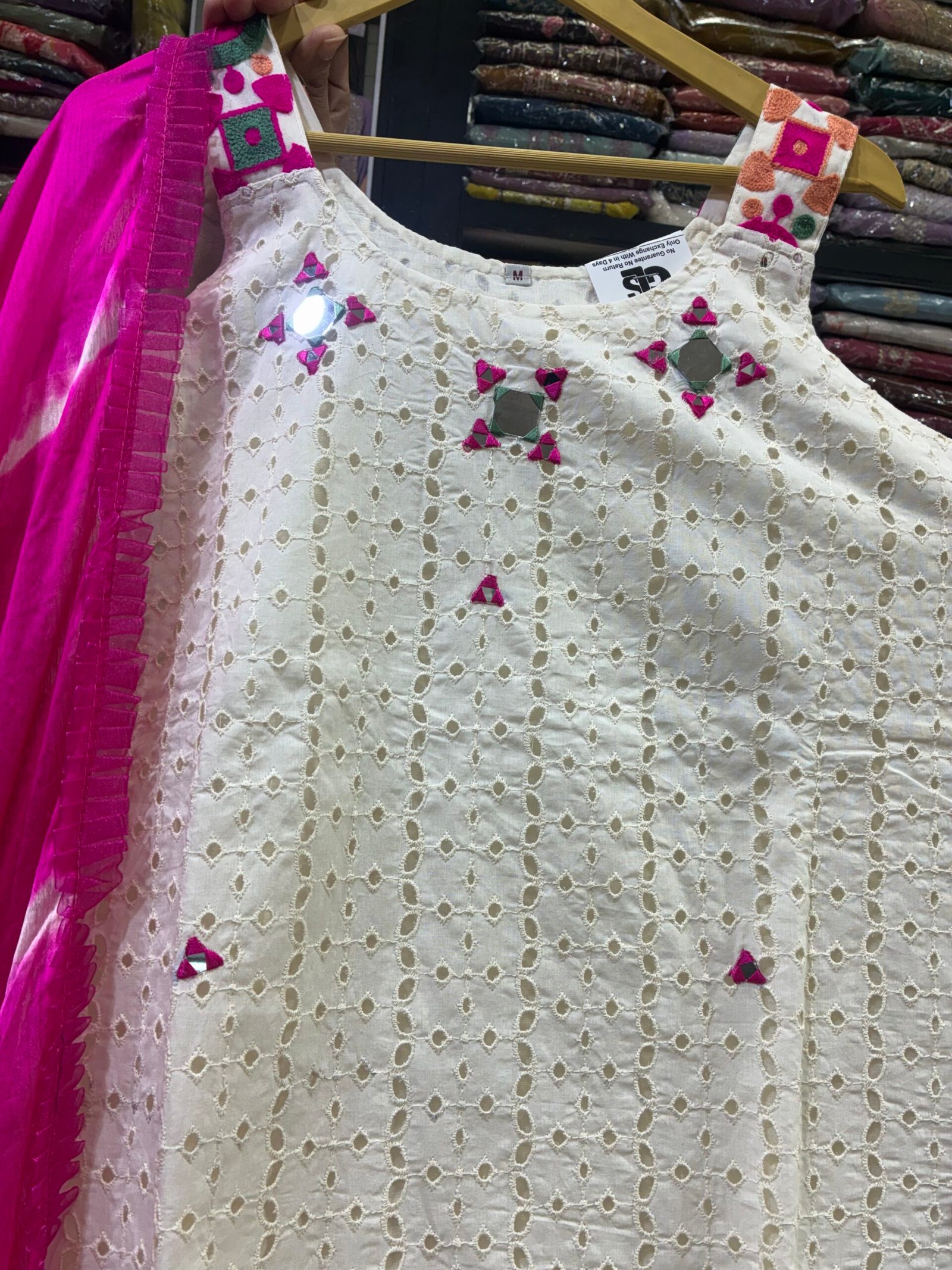 Premium White & Pink Fancy Straight Suit