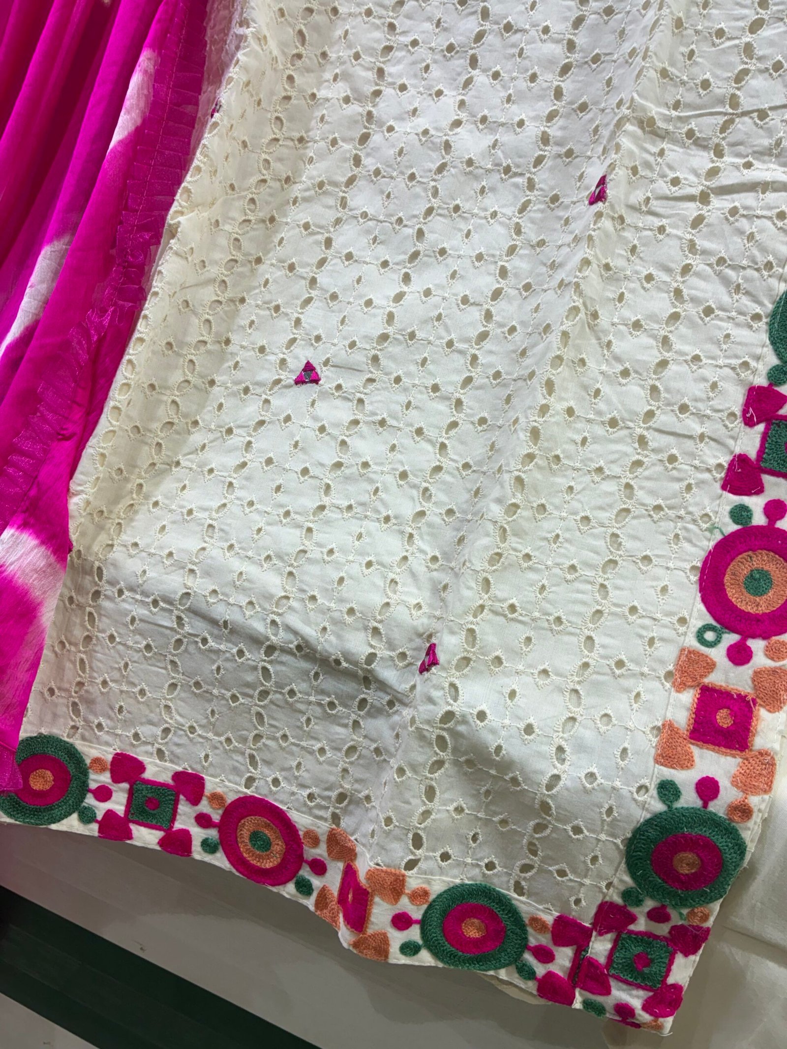 Premium White & Pink Fancy Straight Suit