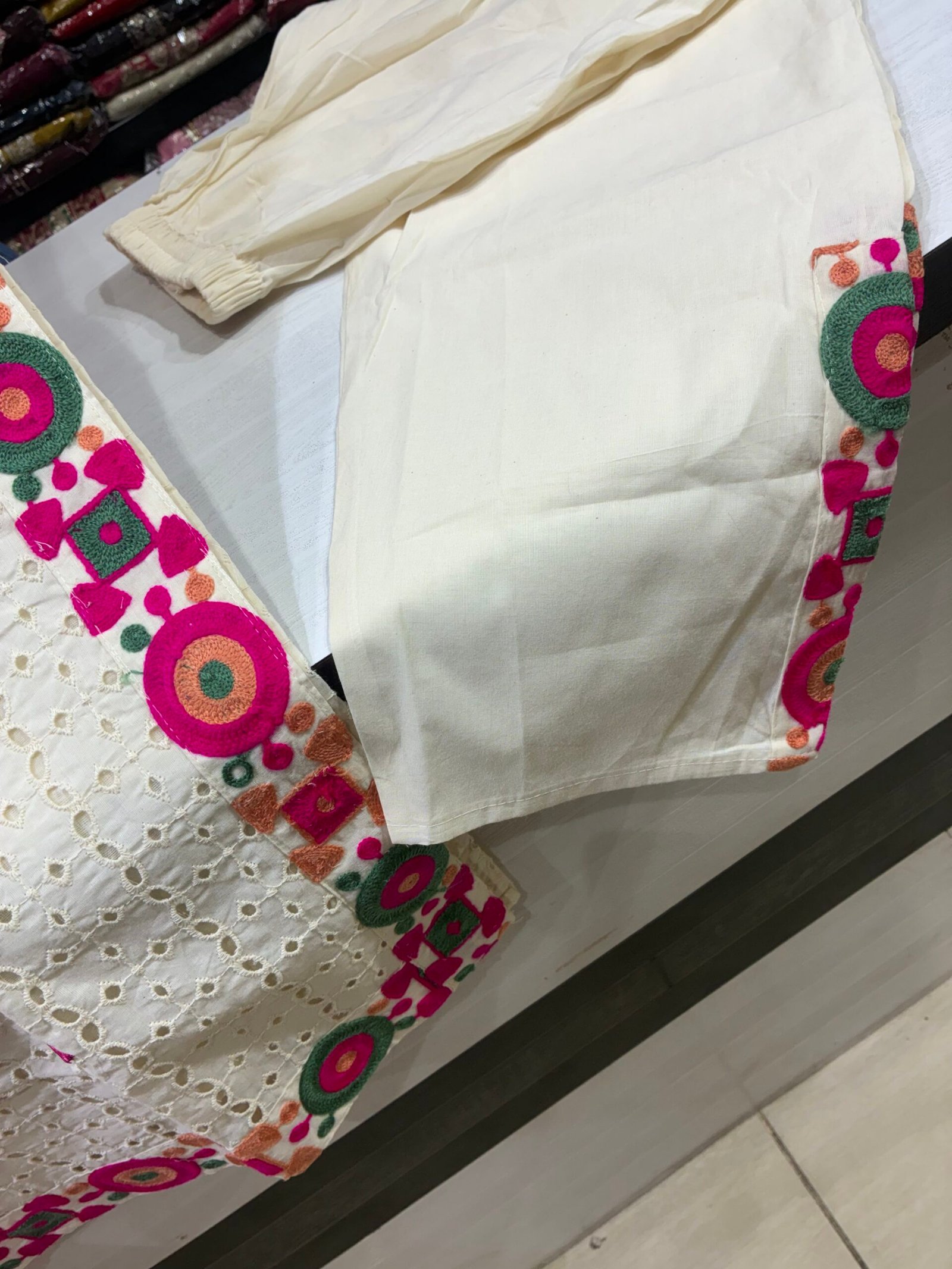 Premium White & Pink Fancy Straight Suit