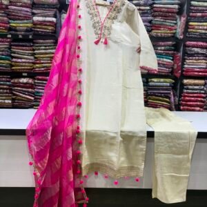 Premium White & Pink Fancy Straight Suit