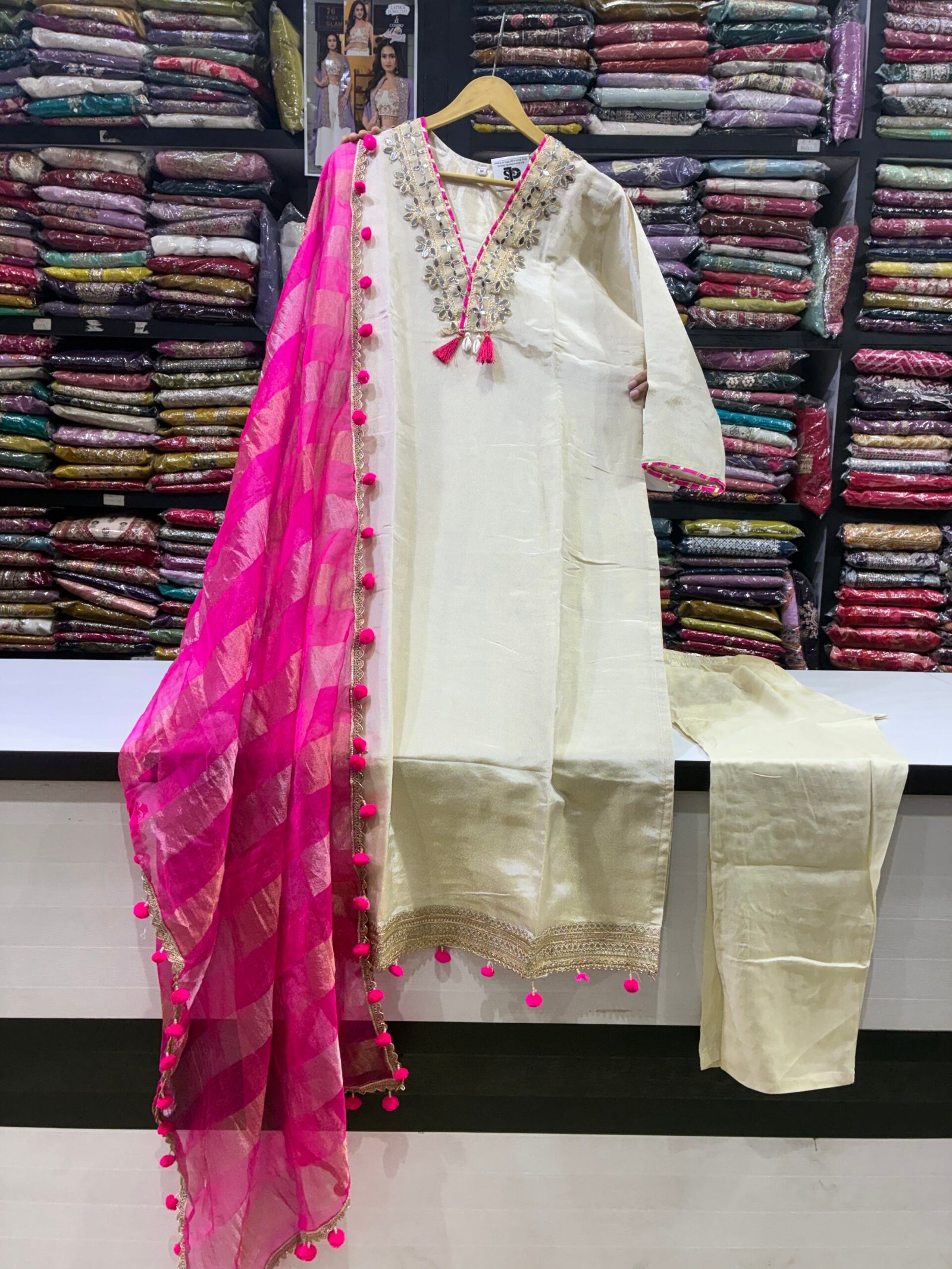 Premium White & Pink Fancy Straight Suit