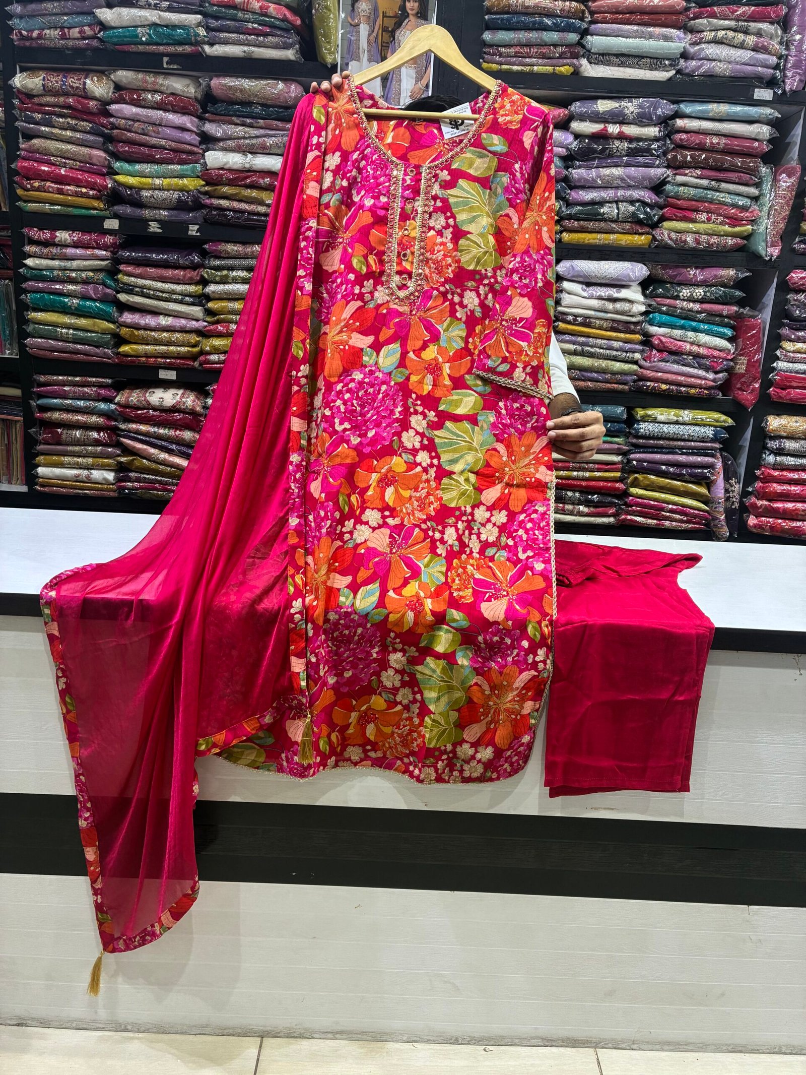 Premium Chinnon Printed Straight Suit