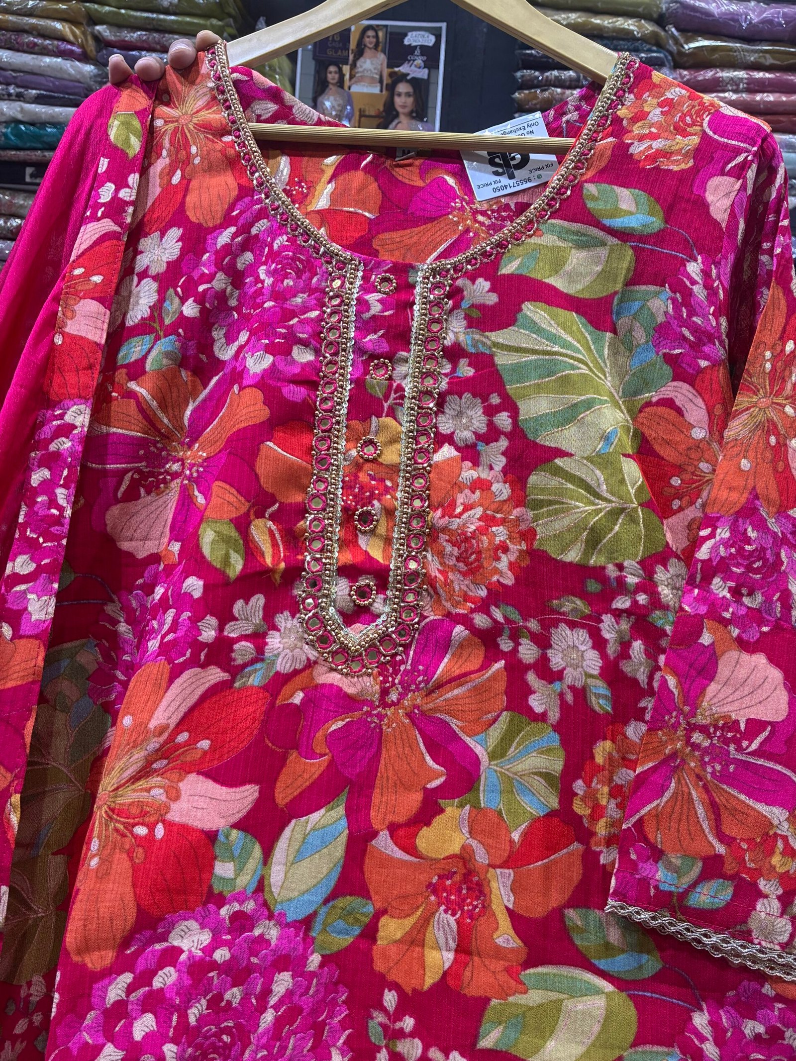 Premium Chinnon Printed Straight Suit