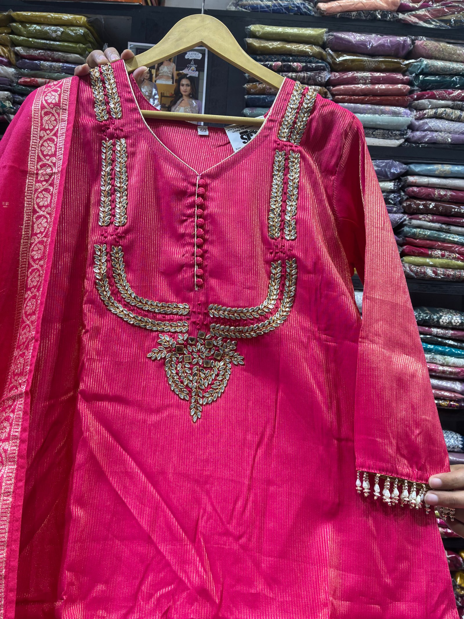 Premium Simar Chanderi Designer Pink Indo Western Suit set.