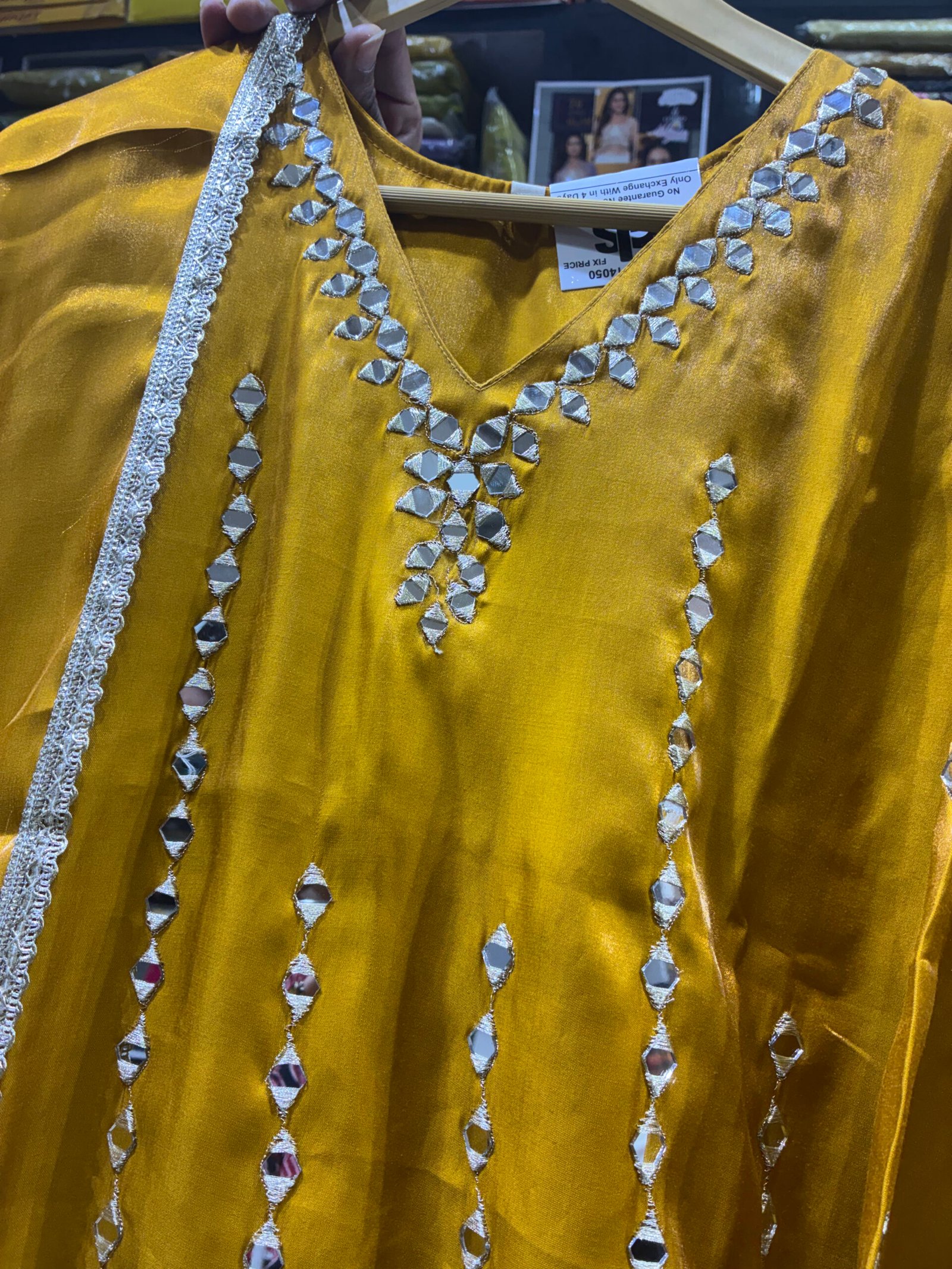 Elegant glass silk fabric Yellow Indo Western