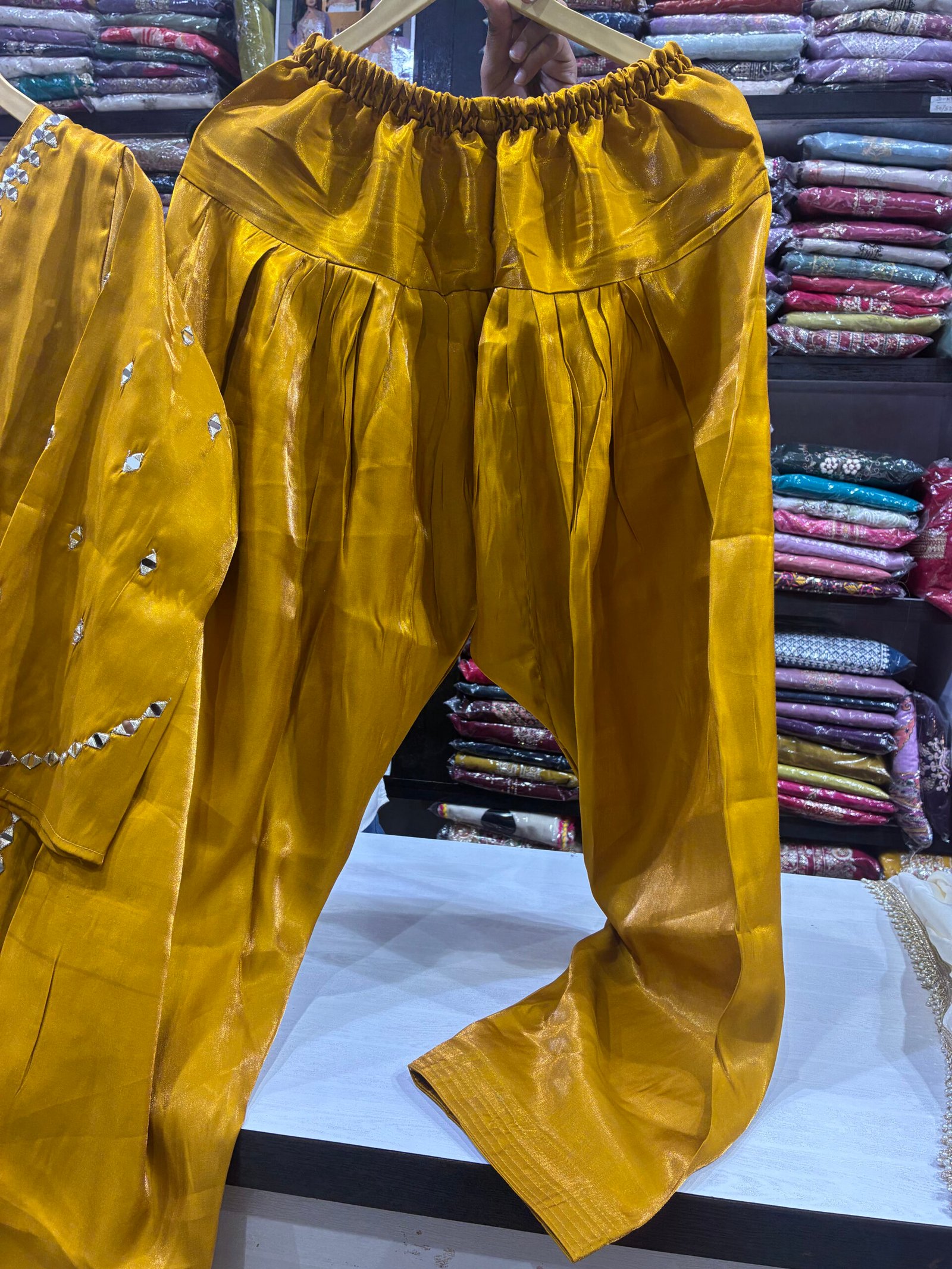 Elegant glass silk fabric Yellow Indo Western