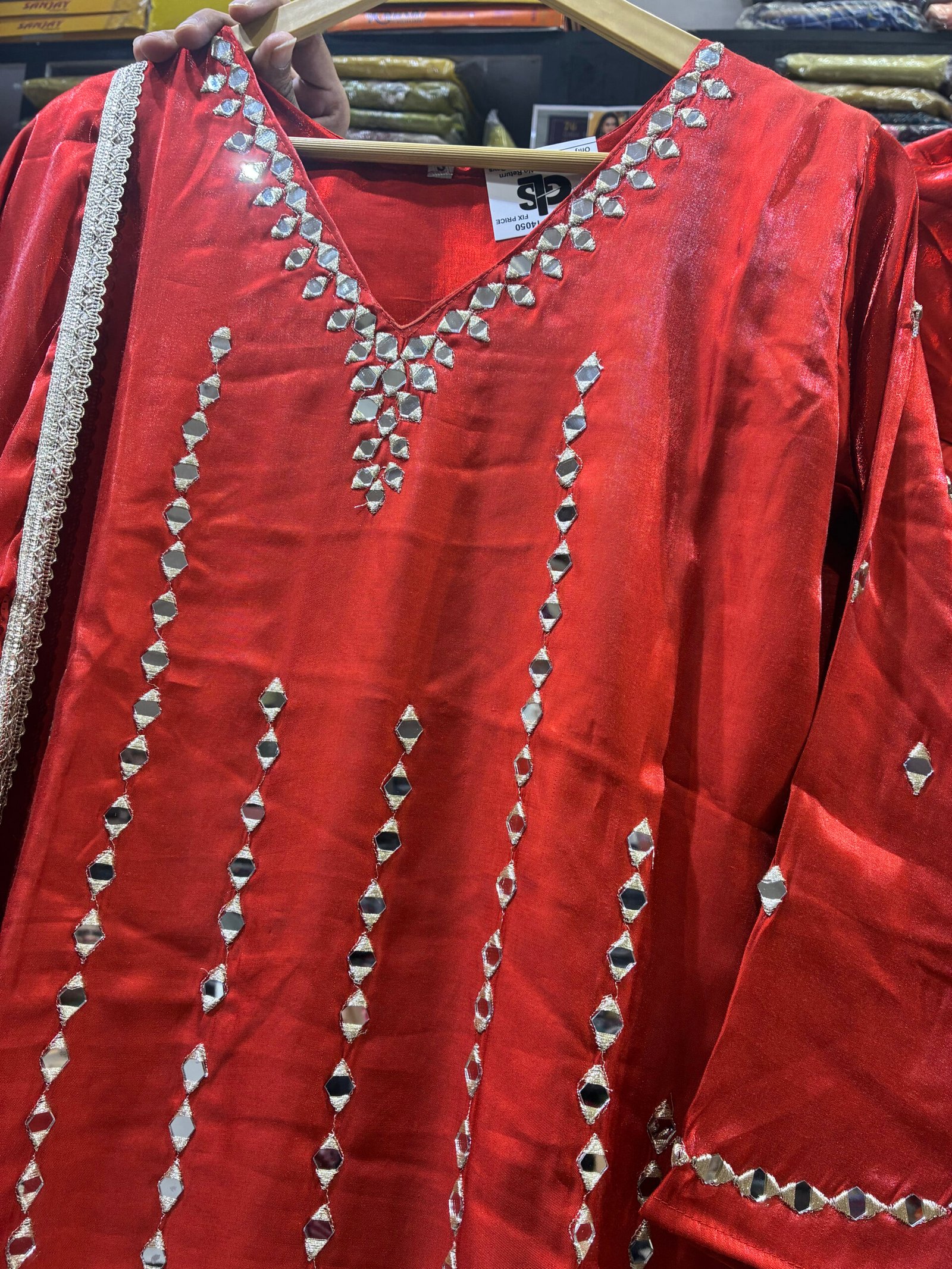 Elegant glass silk fabric Orange Indo Western