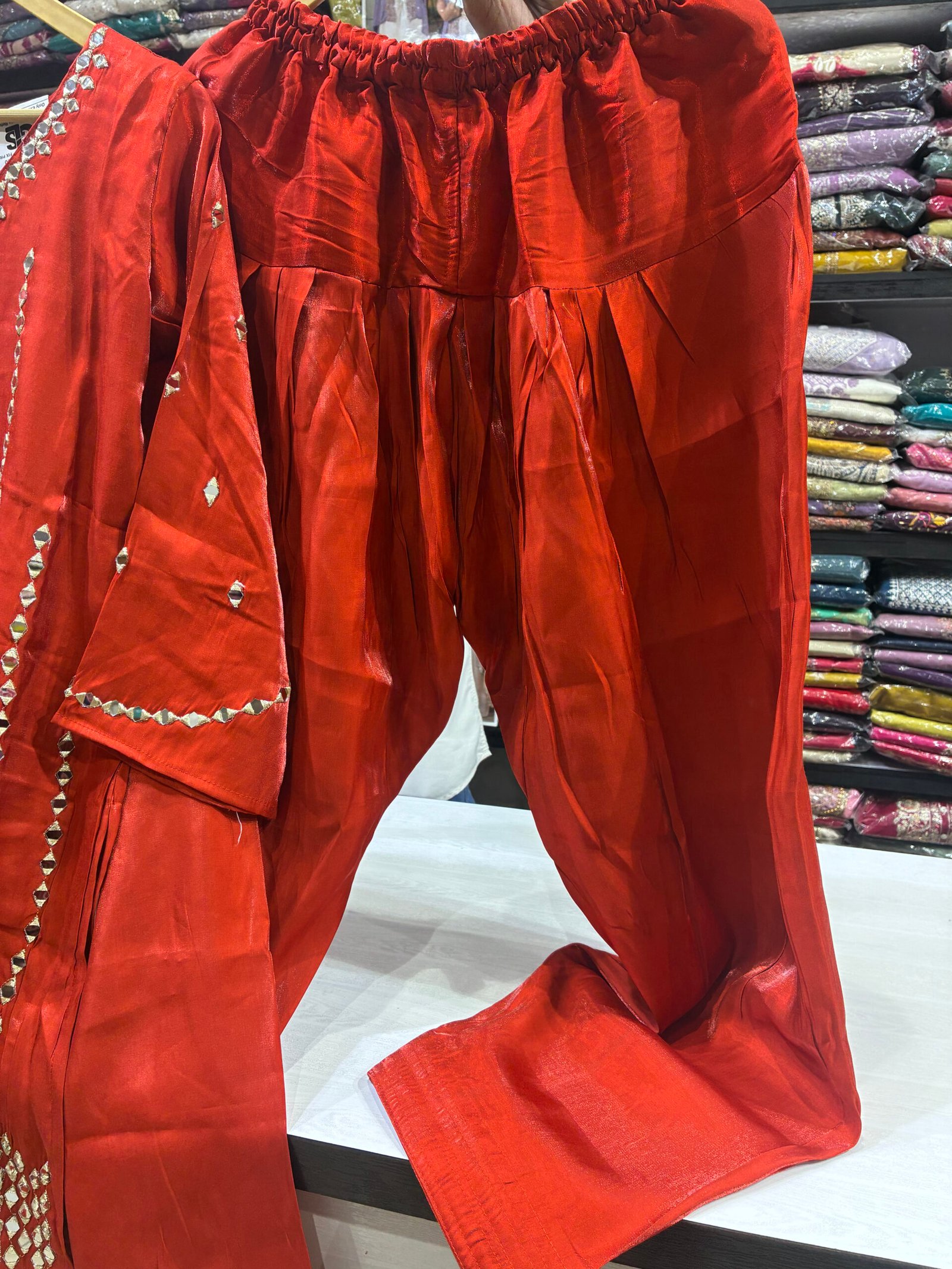 Elegant glass silk fabric Orange Indo Western