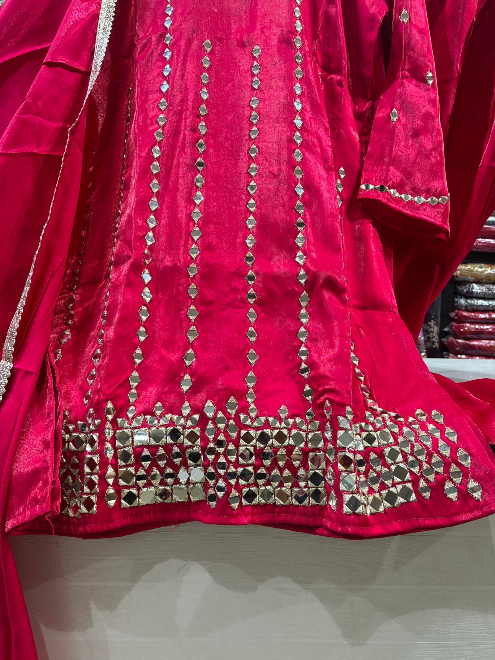 Elegant glass silk fabric Indo Western suit