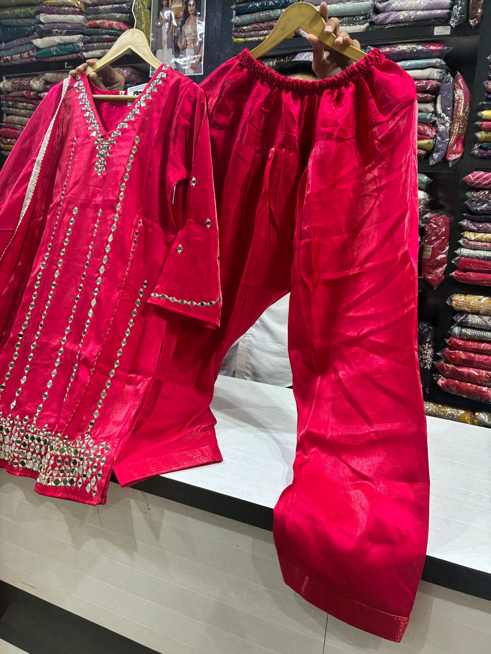 Elegant glass silk fabric Indo Western suit