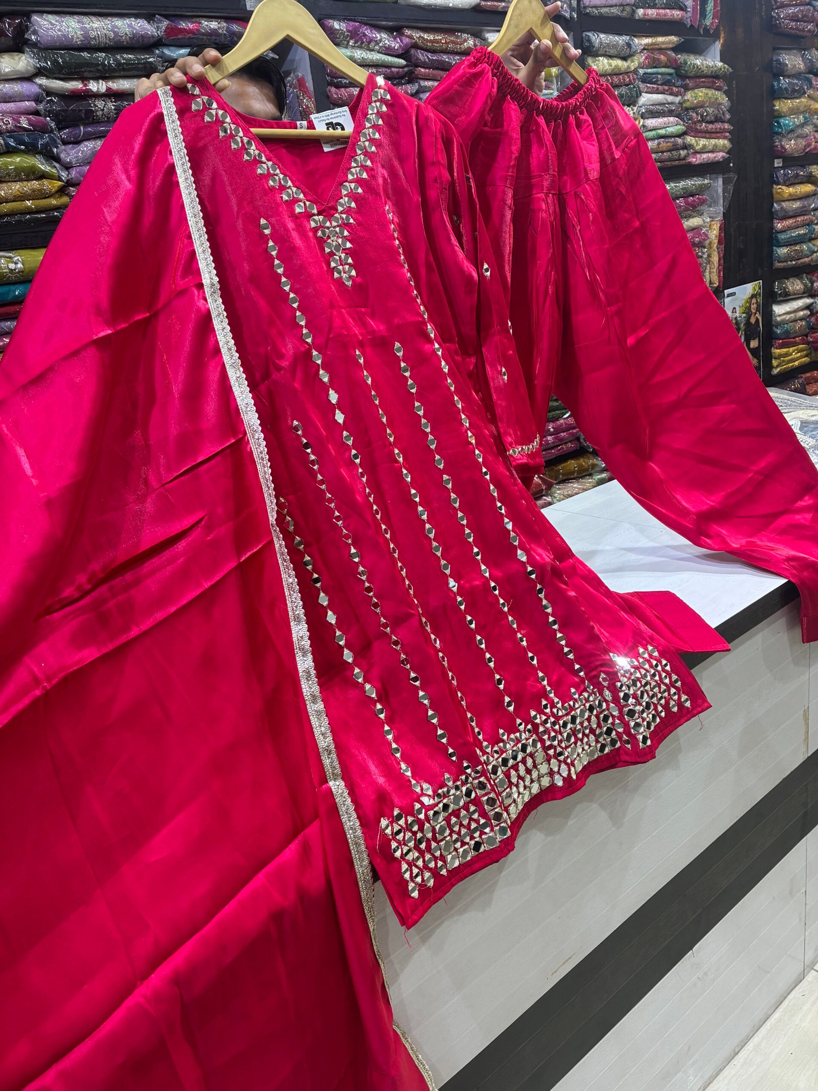 Elegant glass silk fabric Indo Western suit