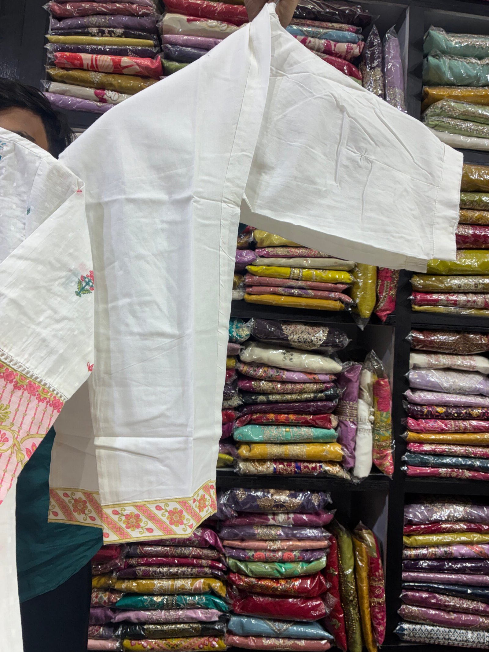 Premium Cotton White Anarkali with Peach Border & Dupatta