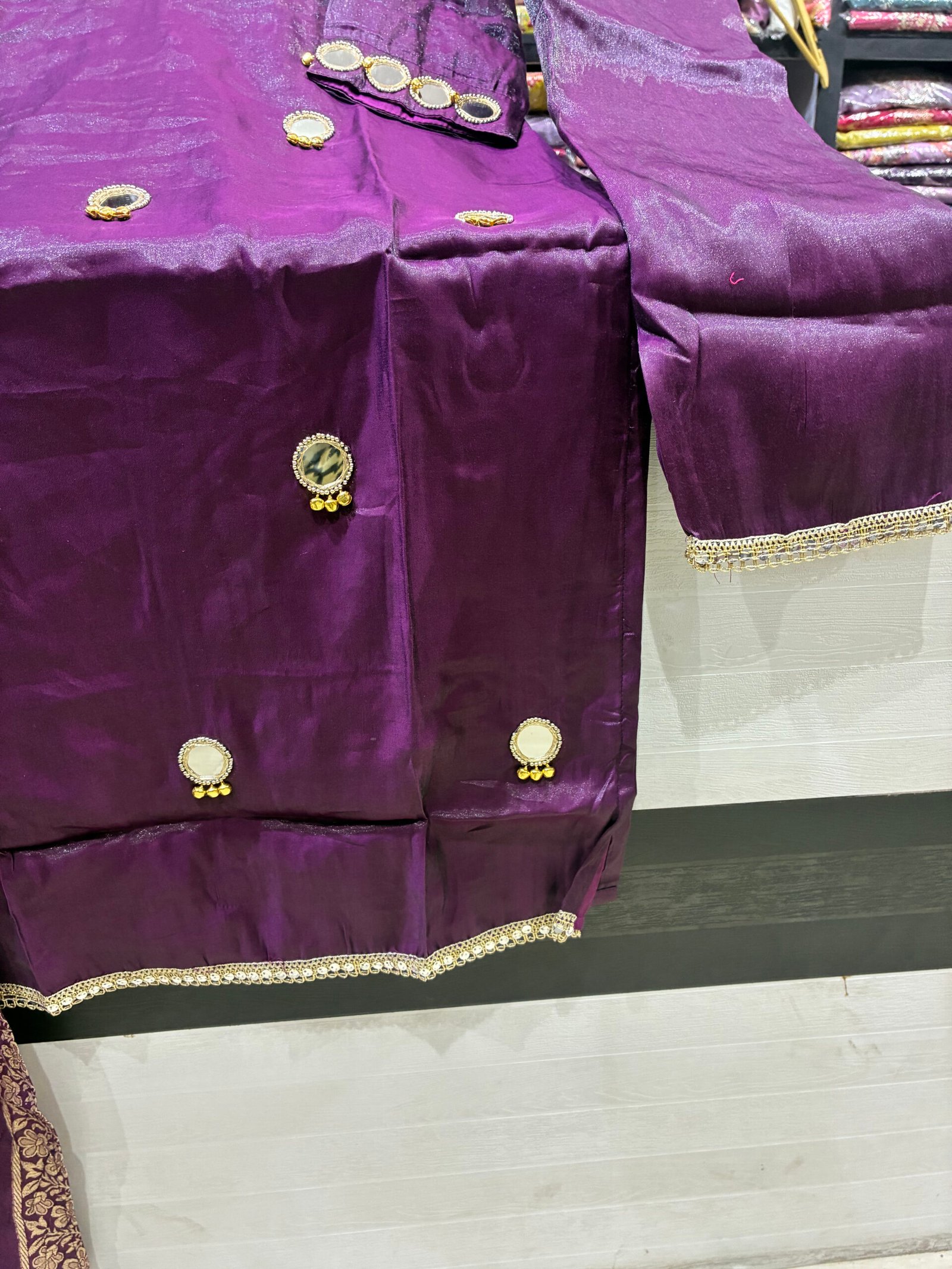 Royal Golden Bell Mirror Work Straight Suit 👑✨