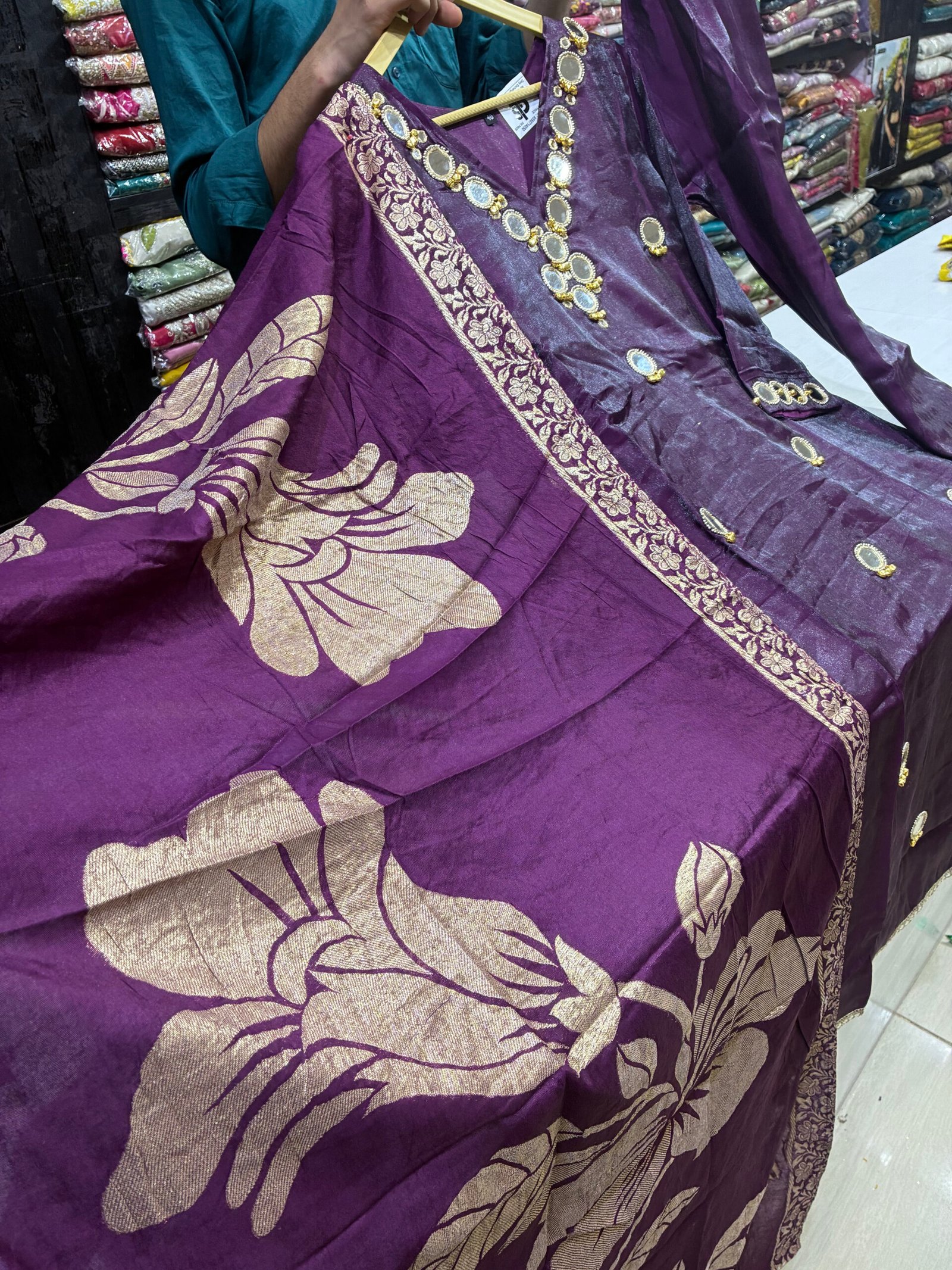 Royal Golden Bell Mirror Work Straight Suit 👑✨