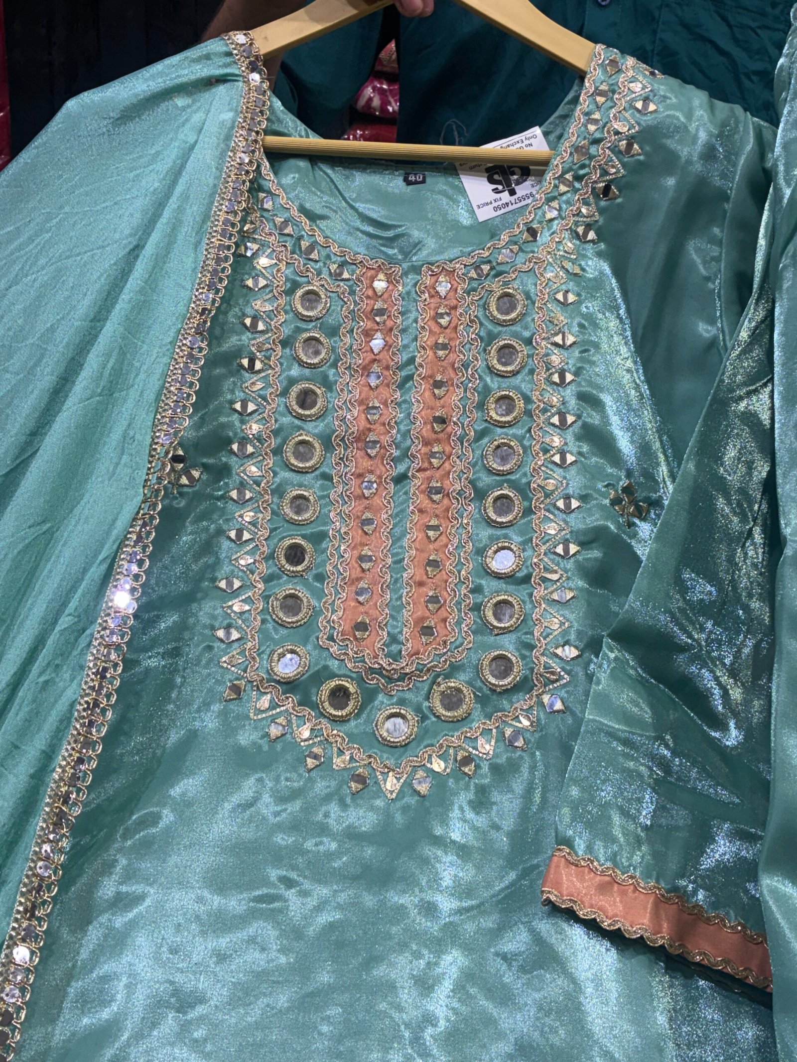 Premium Glass Silk Mirror Work Straight Suit ✨