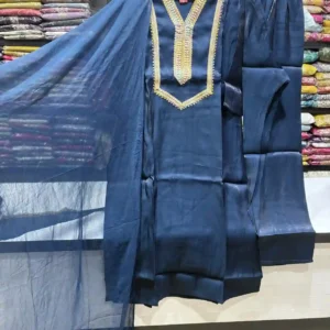 Navy Blue Straight Kurta Set with Trousers-1