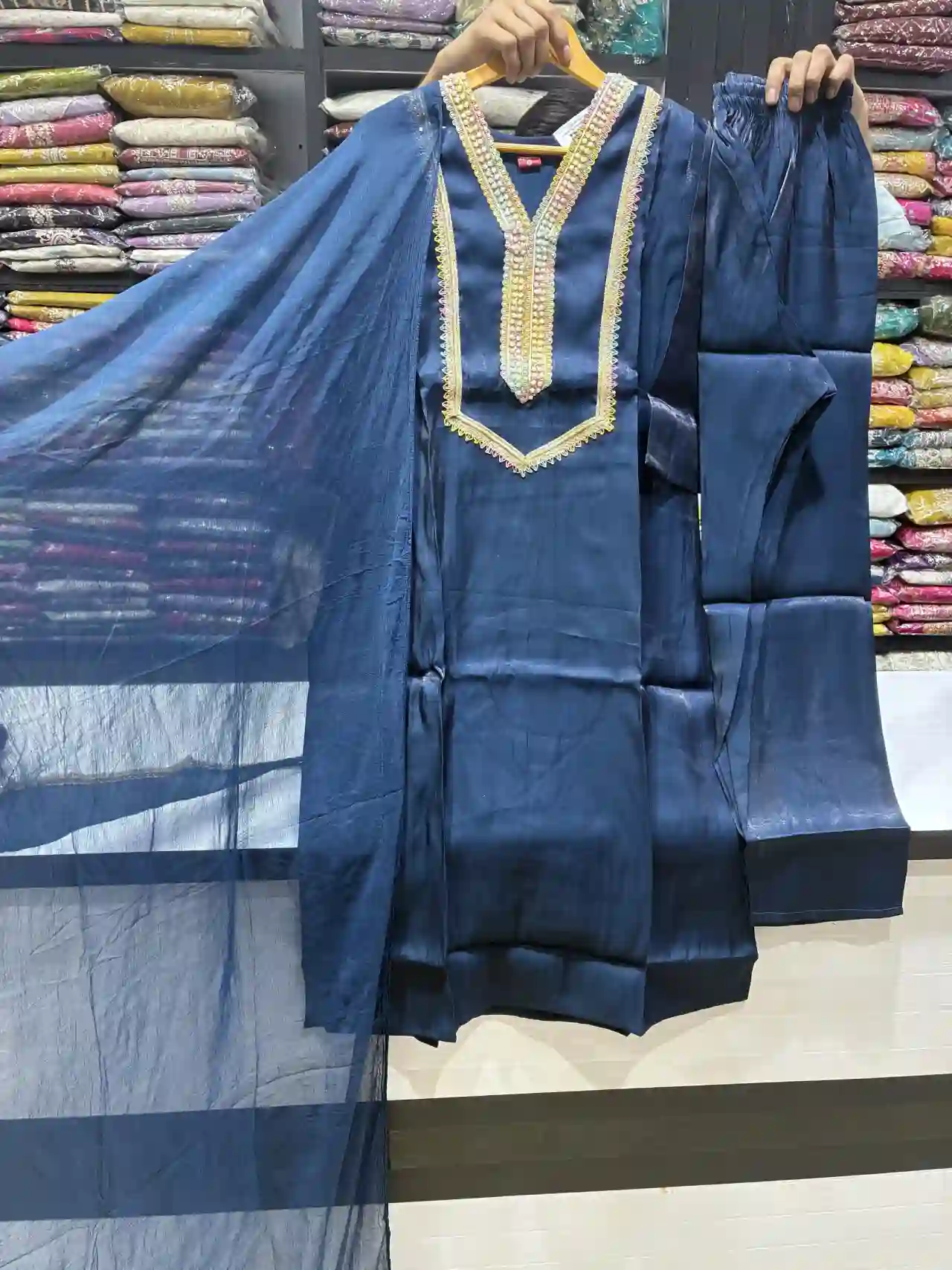 Navy Blue Straight Kurta Set with Trousers-1
