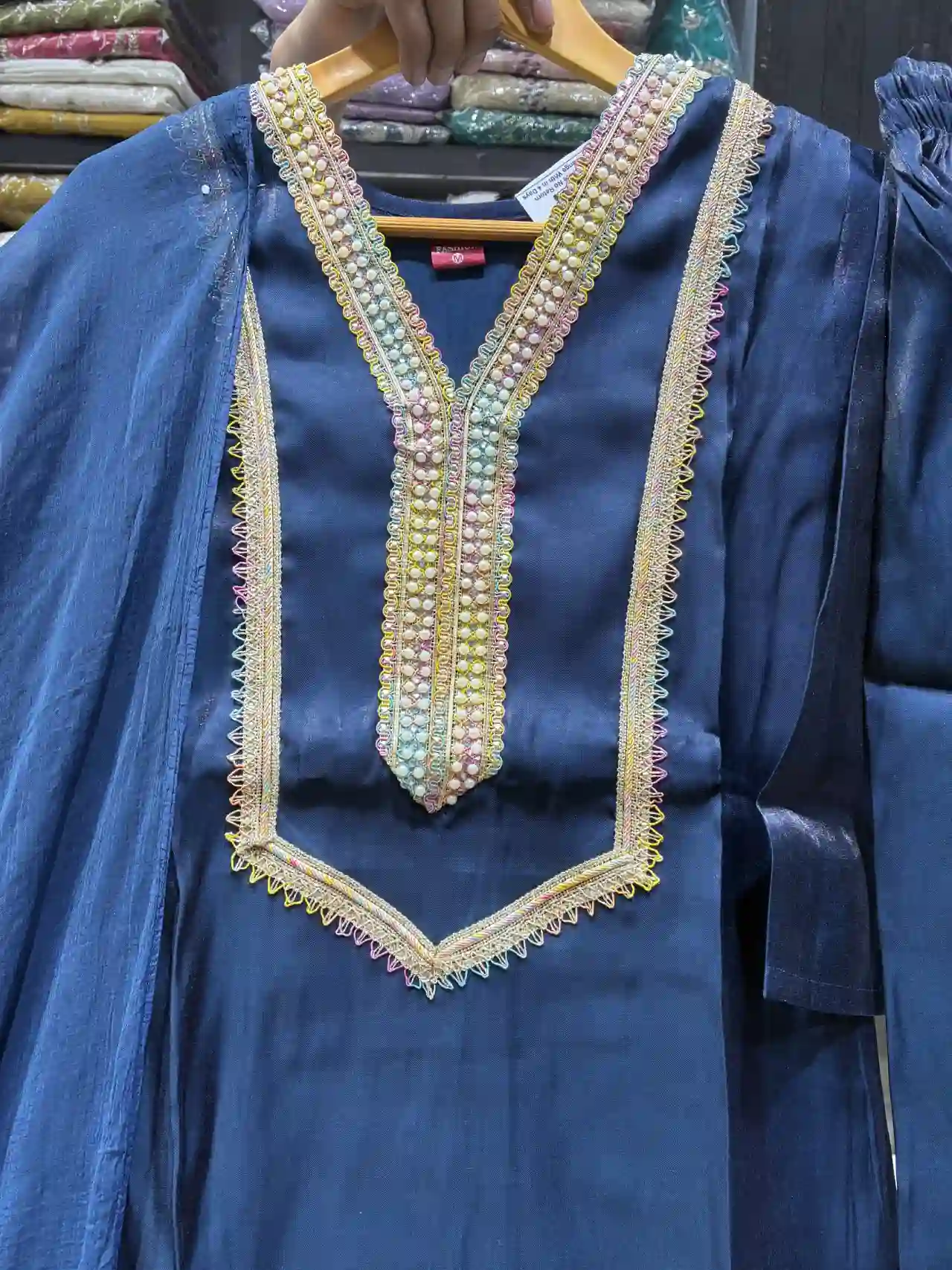 Navy Blue Straight Kurta Set with Trousers-1