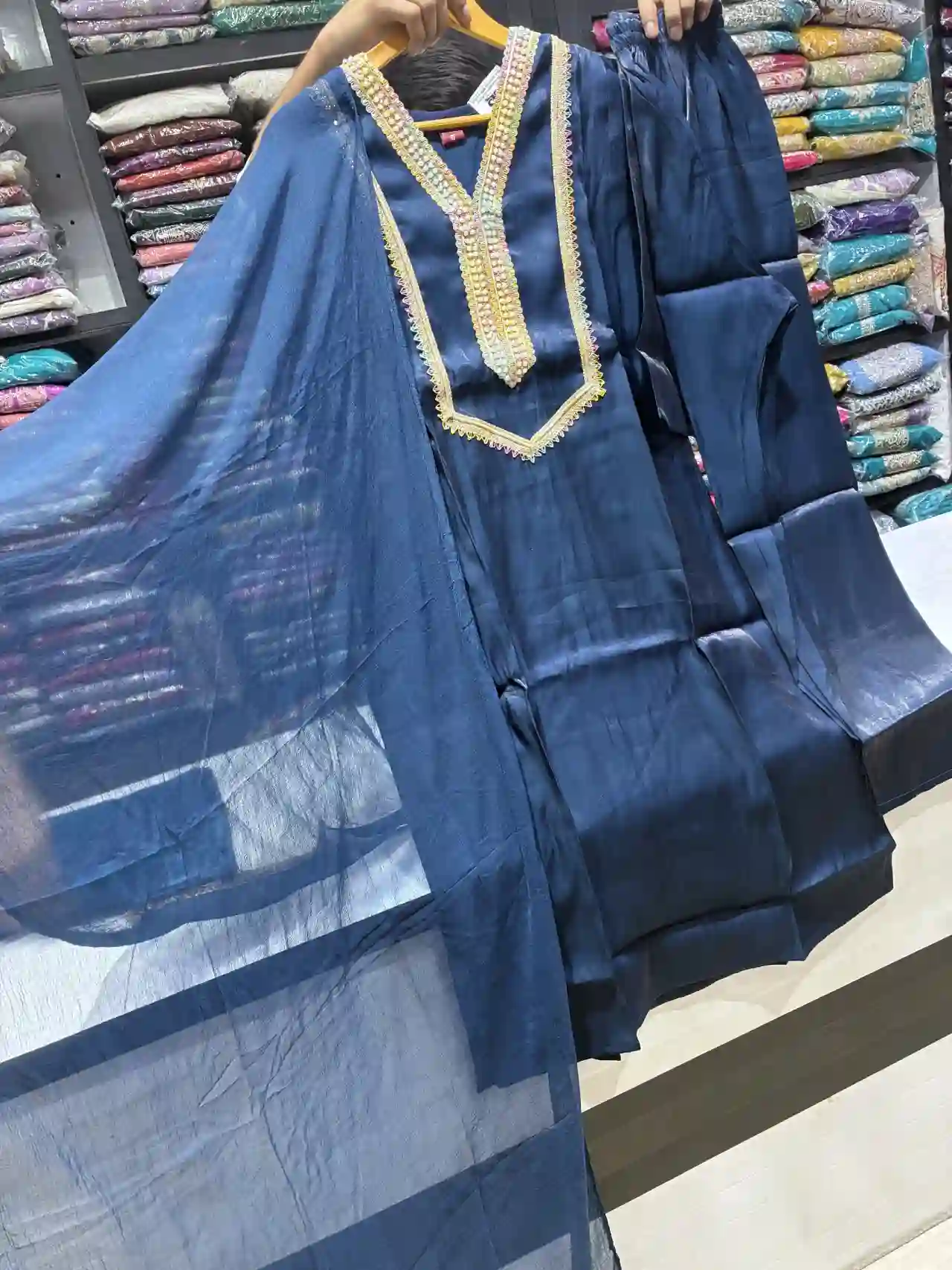 Navy Blue Straight Kurta Set with Trousers-1