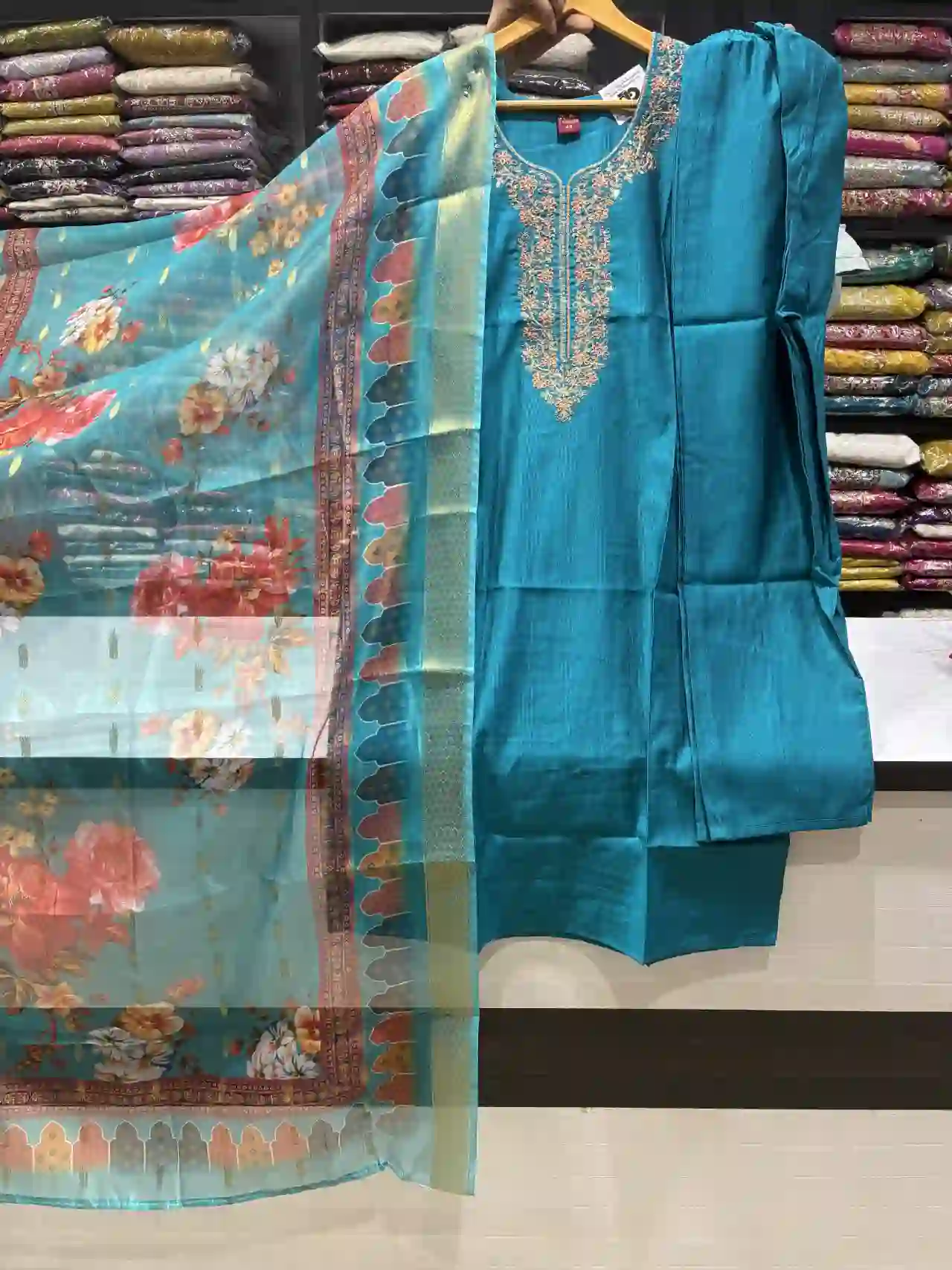 Premium Teal Floral Work Suit Set