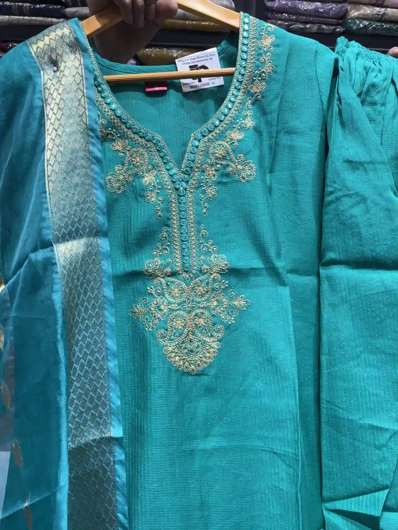 Rama Green Suit with Digital Print Dupatta-2