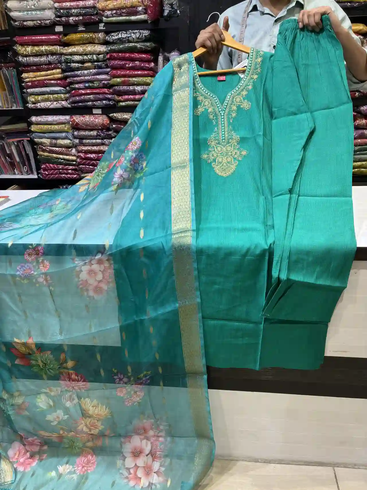 Rama Green Suit with Digital Print Dupatta-2
