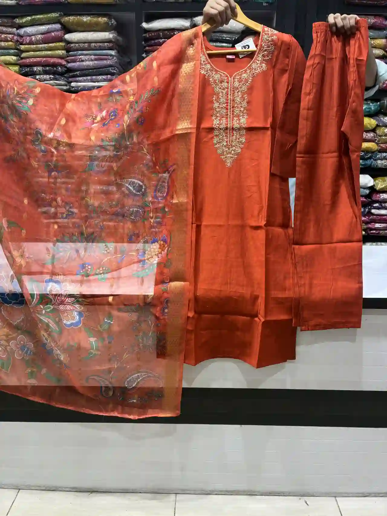 Rust Royale Embroidered Straight Suit Set