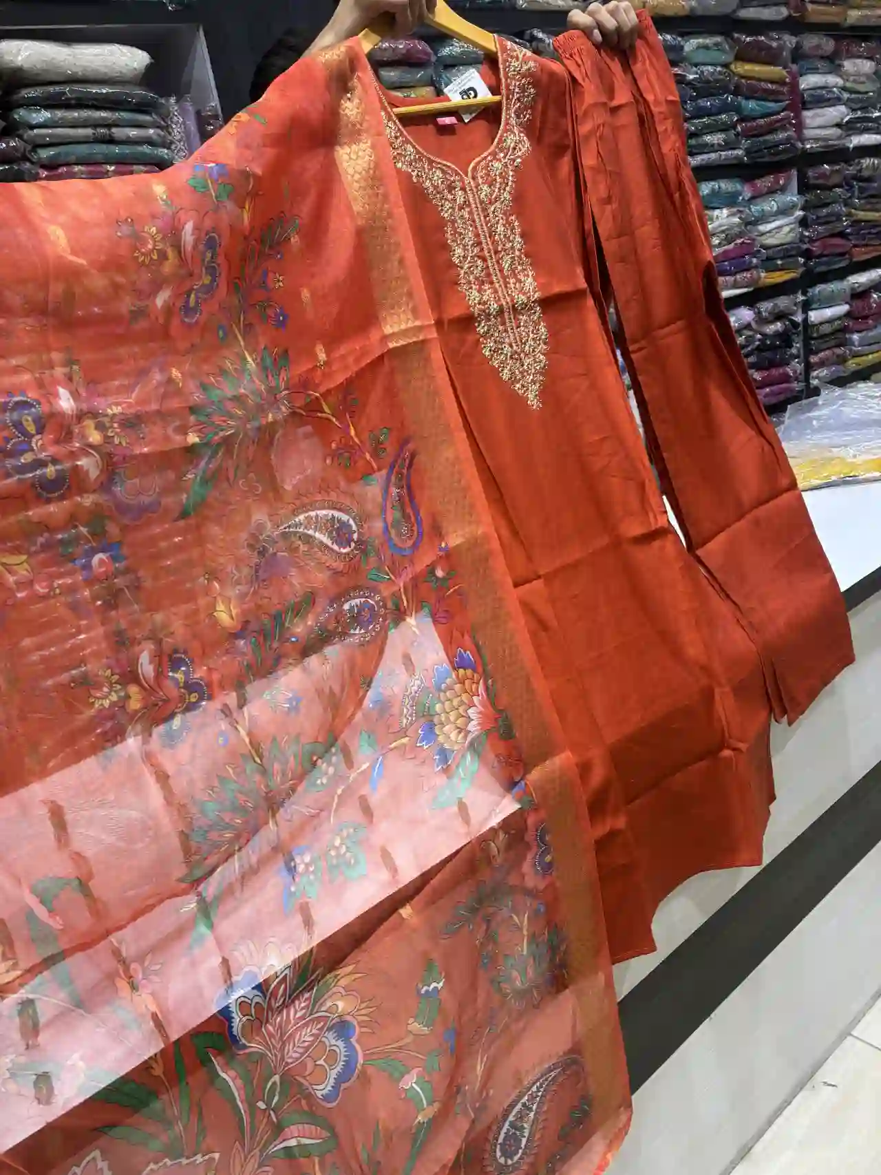 Rust Royale Embroidered Straight Suit Set