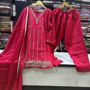 Elegant glass silk fabric Indo Western suit