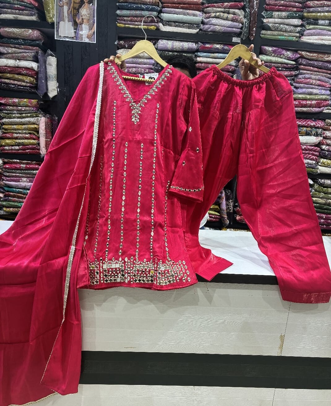 Elegant glass silk fabric Indo Western suit