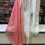 3-Piece Off-White Straight Kurta Set with Pink Weaved Organza Dupatta-2