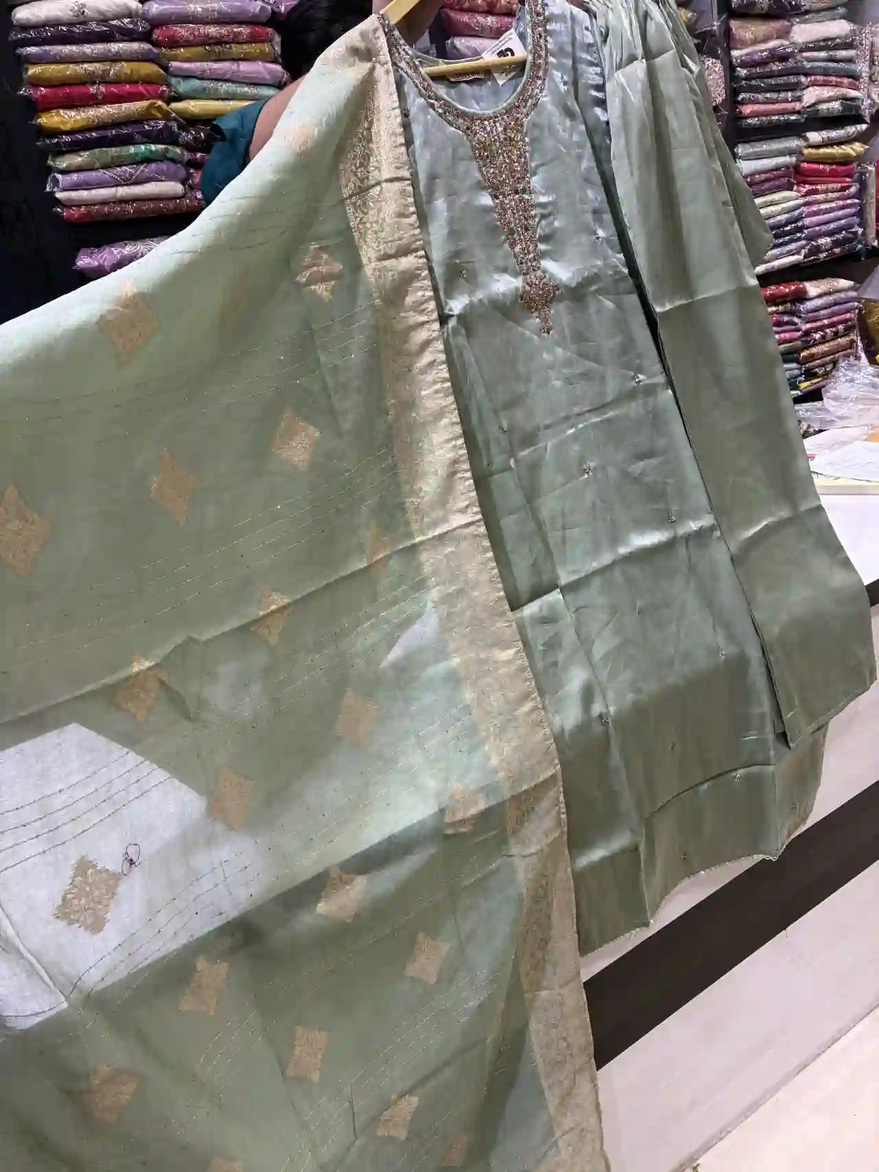 3-Piece Pista Green Festive Suit Set