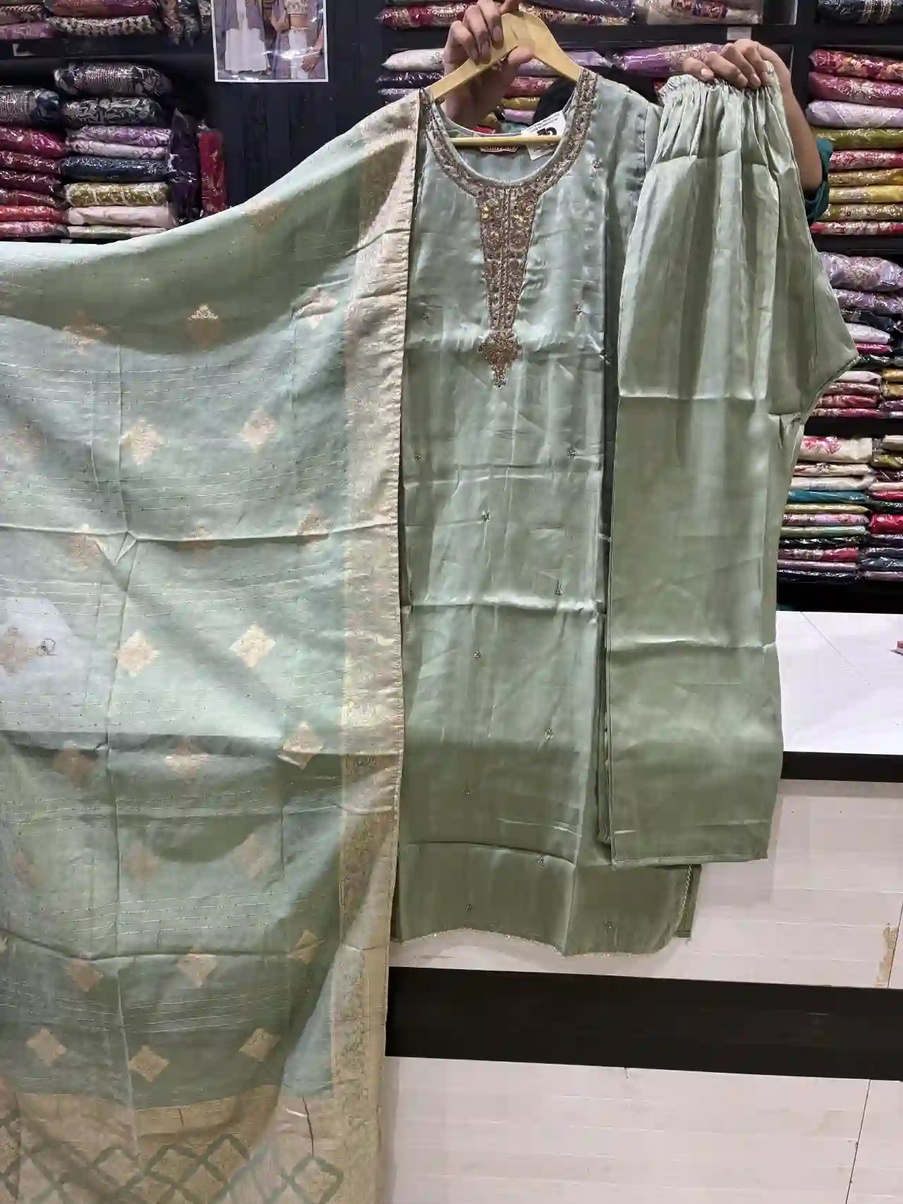 3-Piece Pista Green Festive Suit Set