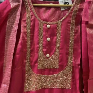 3-Piece Rani Pink Embroidered Party Wear Suit