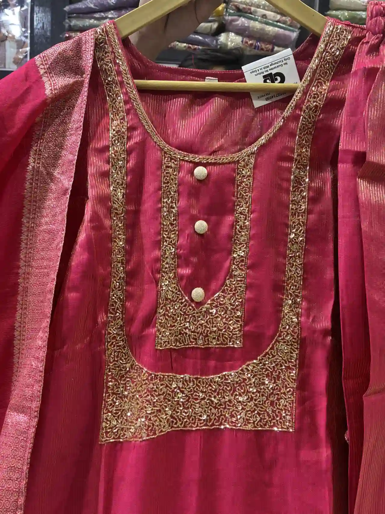 3-Piece Rani Pink Embroidered Party Wear Suit