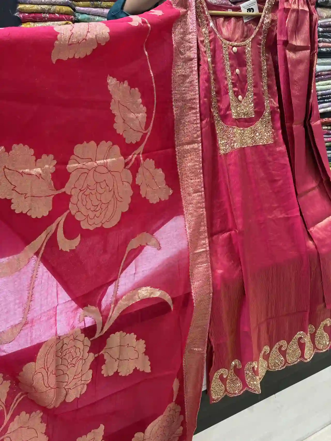 3-Piece Rani Pink Embroidered Party Wear Suit