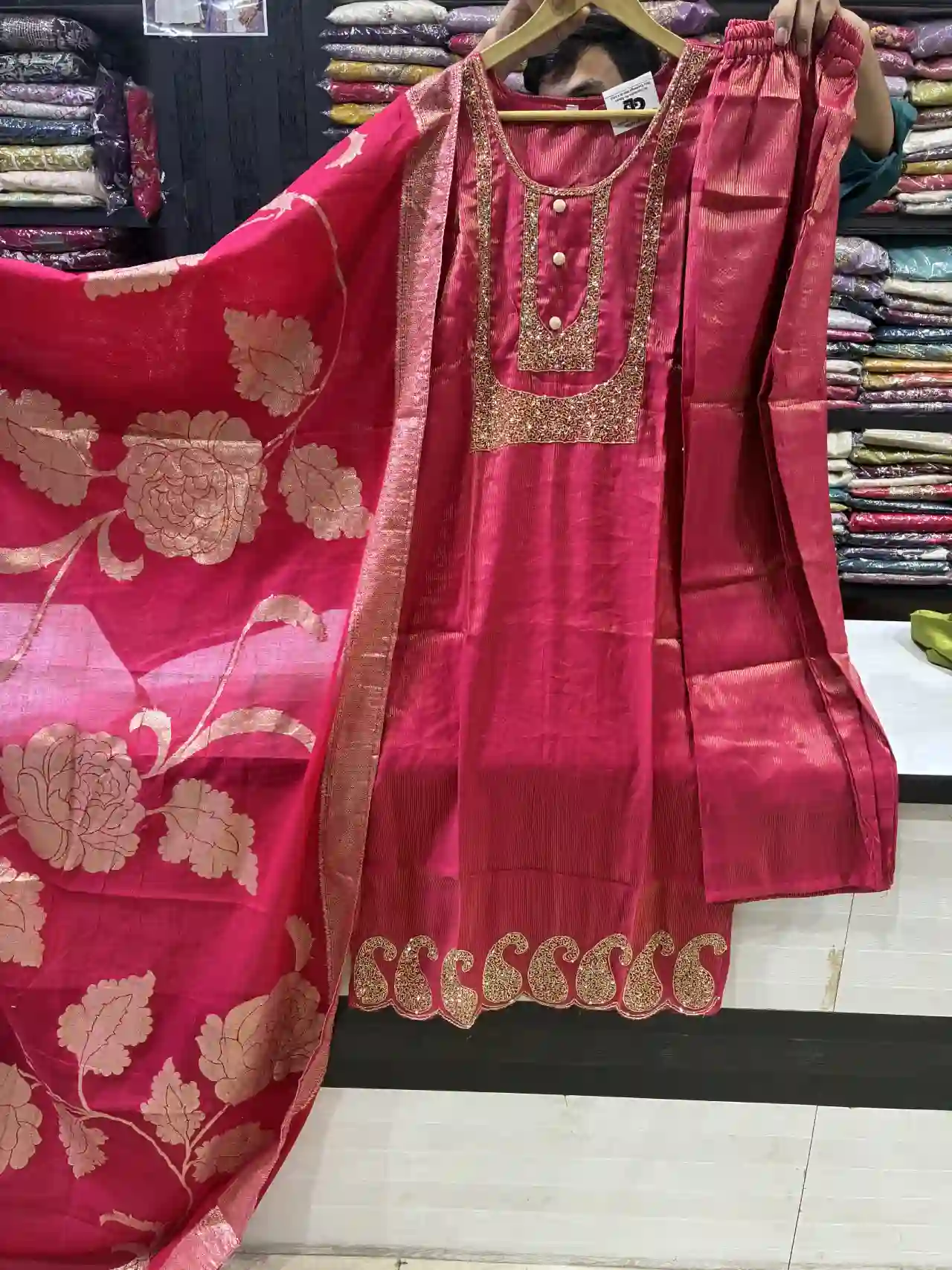 3-Piece Rani Pink Embroidered Party Wear Suit