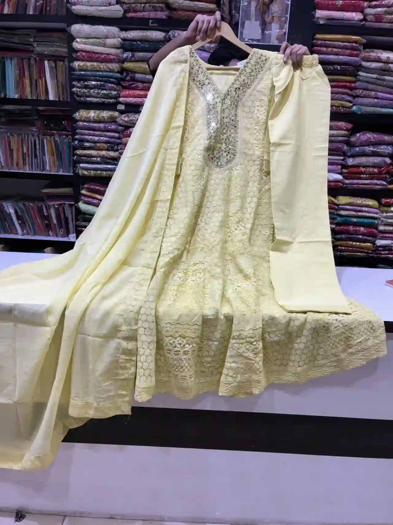 Anarkali with Gota Patti Yoke Kurta Set with Mirror Work