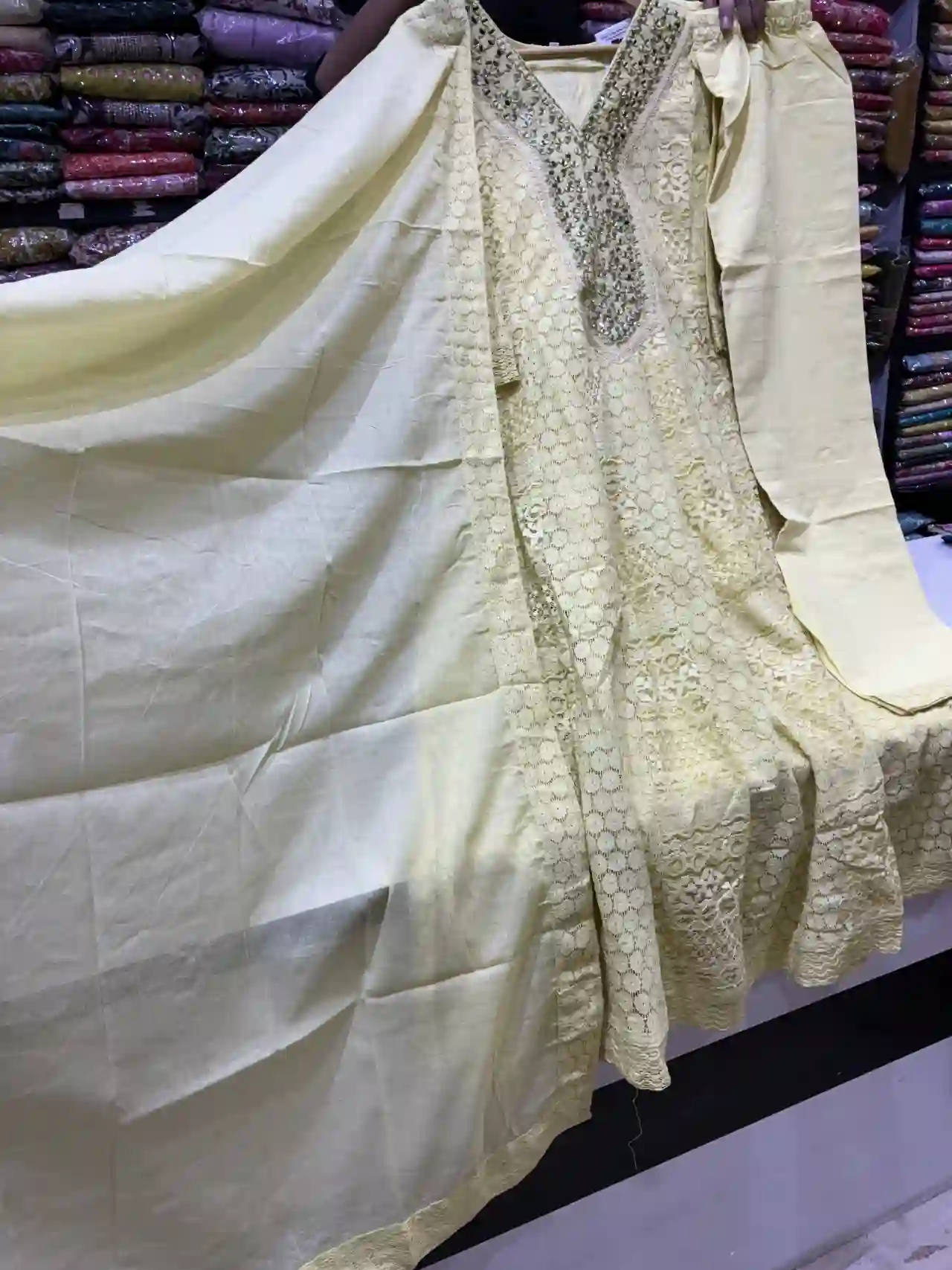 Anarkali with Gota Patti Yoke Kurta Set with Mirror Work