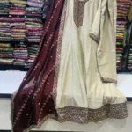 Antique Cream Long Kurta Set with Border Anarkali (3)