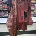 Deep Maroon Embroidered Kurta Set with Banarasi Jacquard Dupatta